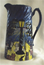 Large "cats by lamplight" jug