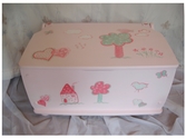 Pink toy box and child's chair, hand-painted - SOLD